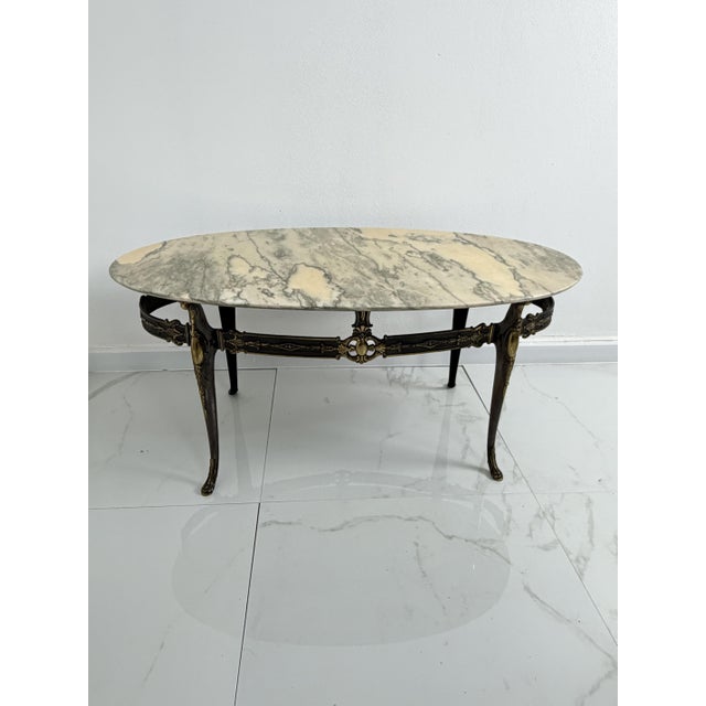 Oval Coffee Table in Brass and Marble, Italy, 1950s For Sale - Image 12 of 12