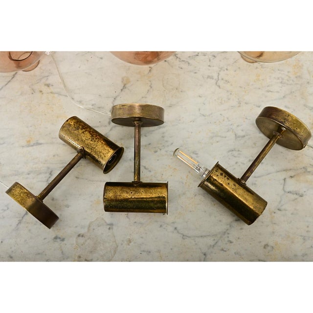 Set of Three Swedish Vintage Brass & Glass Sconces For Sale In Baton Rouge - Image 6 of 7