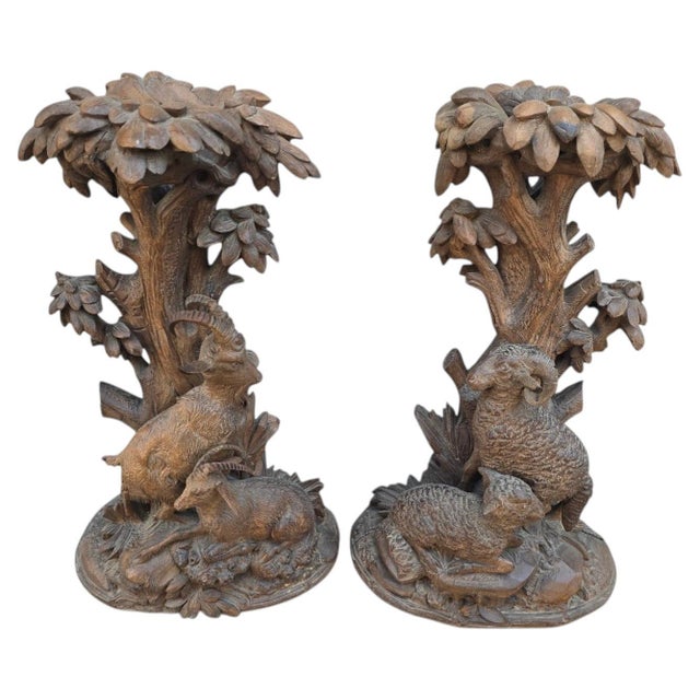 Antique Black Forest Carved Wooden Hunting Candlesticks, 1880, Set of 2 For Sale - Image 13 of 13