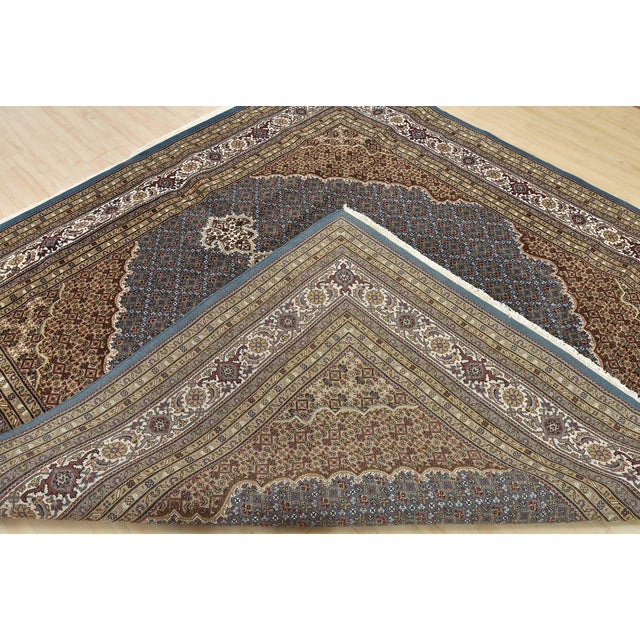 Tabriz Mahi Rug 9′ X 9’1” Blue Wool Traditional Hand-Knotted Oriental Carpet For Sale - Image 14 of 15