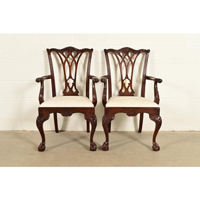 Drexel Heritage Chippendale Carved Mahogany Armchairs, Pair For Sale - Image 13 of 13