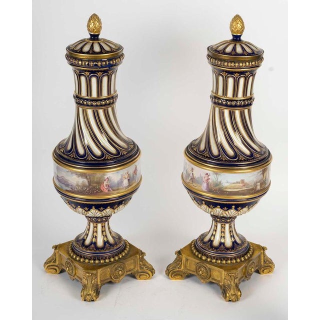 Metal Napoleon III Gilt Bronze Covered Porcelain Vases from Sèvres, Set of 2 For Sale - Image 7 of 11