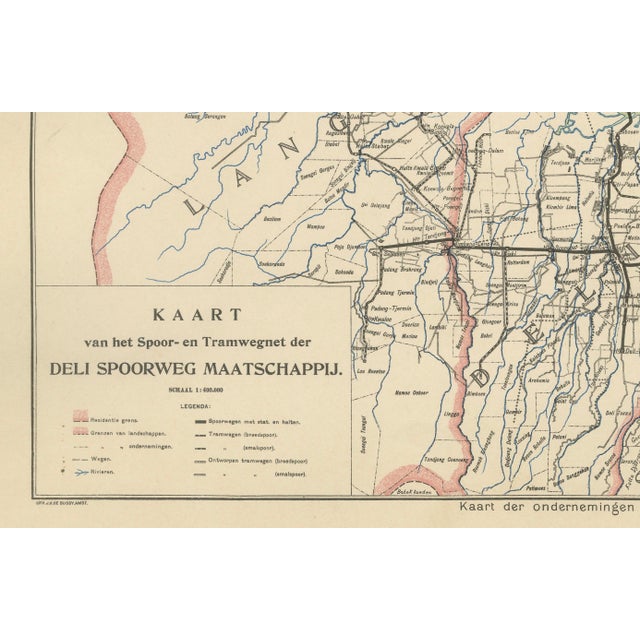Paper Deli Railway System Map of East Sumatra, 1910s For Sale - Image 7 of 10