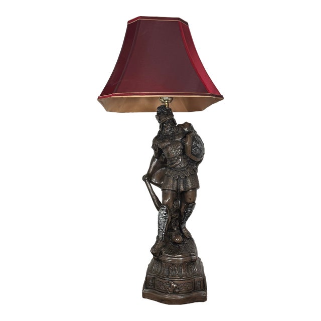 Vintage 1974 Florentine Art Studio Knight Chalkware Lamp Large Medieval Warrior For Sale