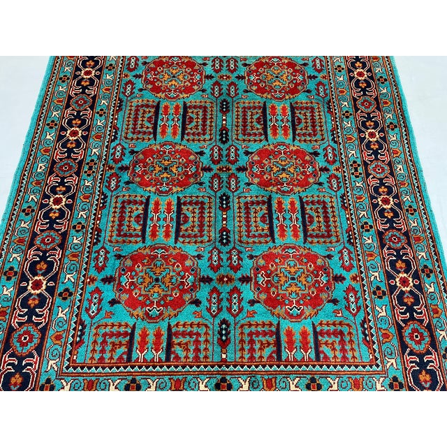 Turquoise Tree of Life Tribal Wool Area Rug, 4'11" X 6'6" For Sale - Image 6 of 15