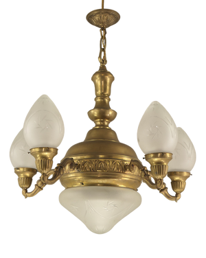 Chandelier in Brass with Cut Glass Shades, Budapest, 1930s