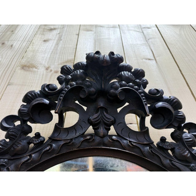 Oval Mirror in Carved Wood with Dragon Heads, 1890s For Sale - Image 4 of 9