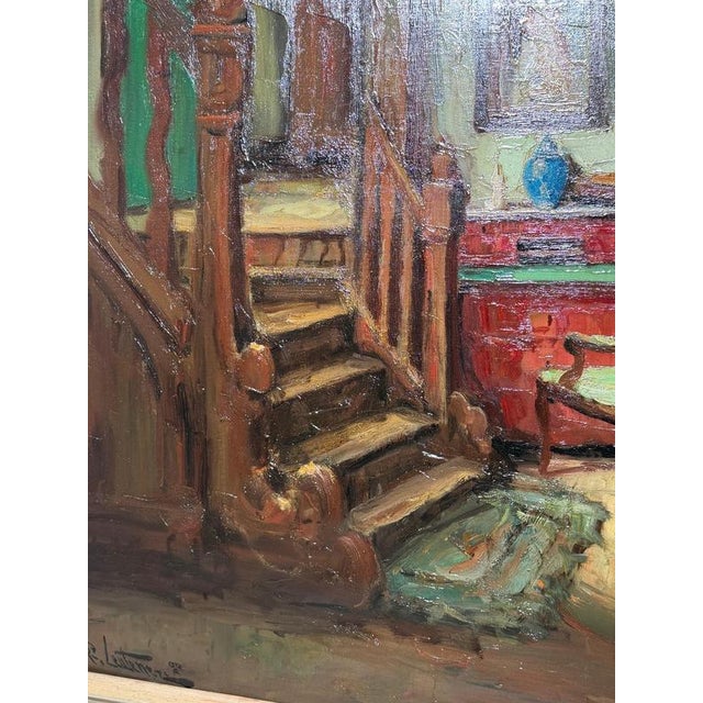 Richard Leutenez, Interior with Staircase, Oil on Canvas For Sale - Image 6 of 8