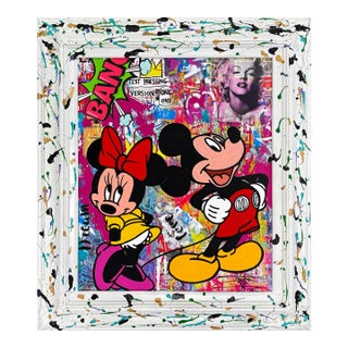 Jozza, My One and Only, Unique Mixed Media on Canvas With Painted Frame, Mickey Minnie For Sale