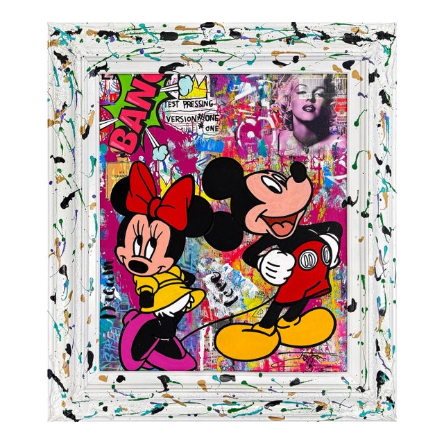 Jozza, My One and Only, Unique Mixed Media on Canvas With Painted Frame, Mickey Minnie For Sale