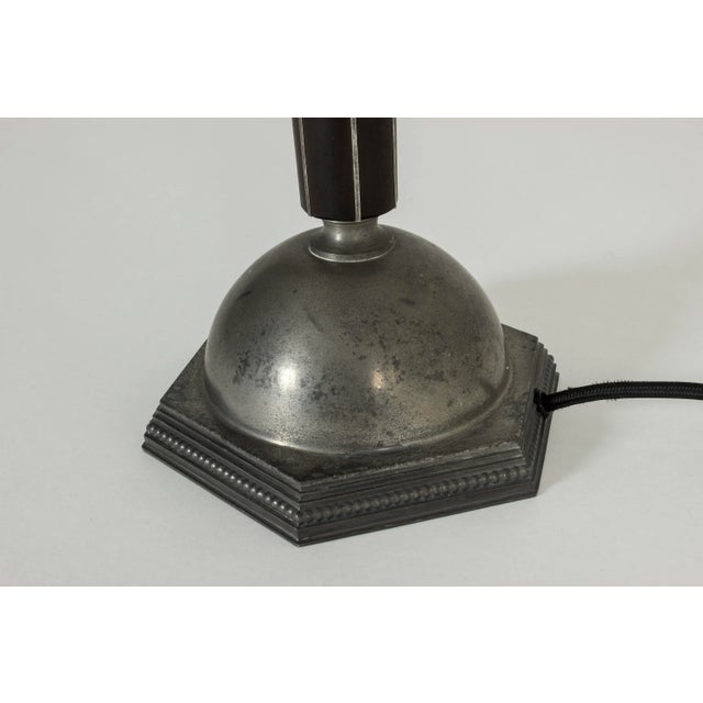 Wood Pewter and Ebony Table Lamp from C. G. Hallberg, 1930s For Sale - Image 7 of 8