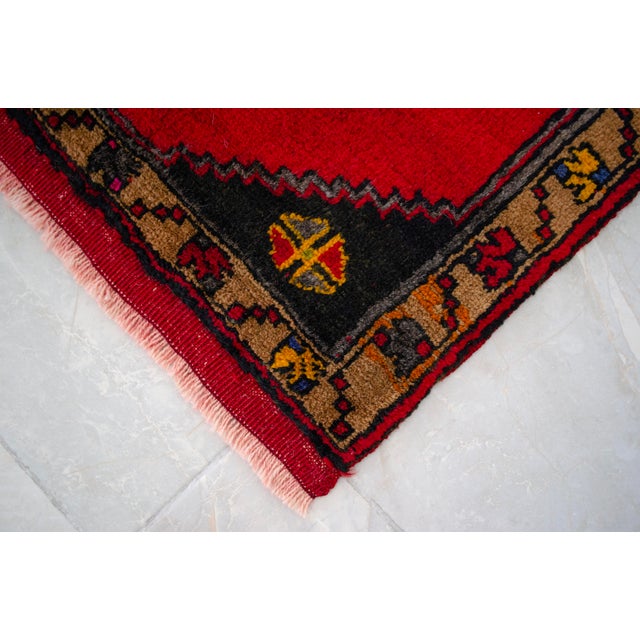 Hand Knotted Small Turkish Rug. Organic Wool 1960's Entryway Decor DoorMat, Accent Rug - 22'' X 44'' For Sale - Image 10 of 12