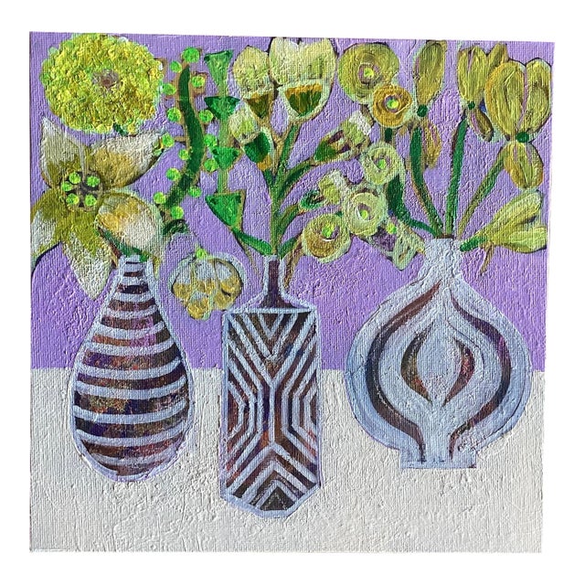 Original Abstract Floral Painting on Canvas Colorful Modern Still Life Vase Art For Sale