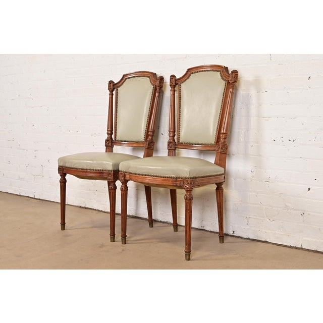 Baker Furniture Style French Regency Louis XVI Carved Walnut Side Chairs or Dining Chairs, Pair For Sale - Image 13 of 13