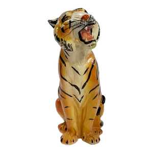 Vintage Hand-Painted Italian Tiger Statue