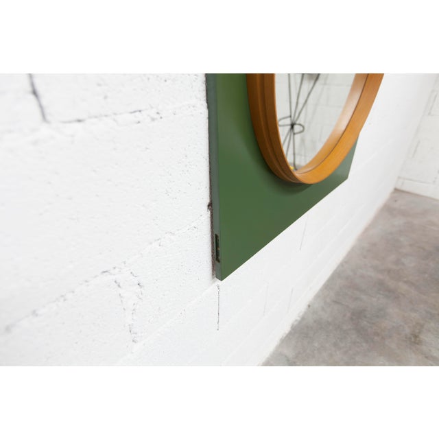 Round Teak Wall Mirror on Green Rectangular Board, 1960s For Sale - Image 6 of 18