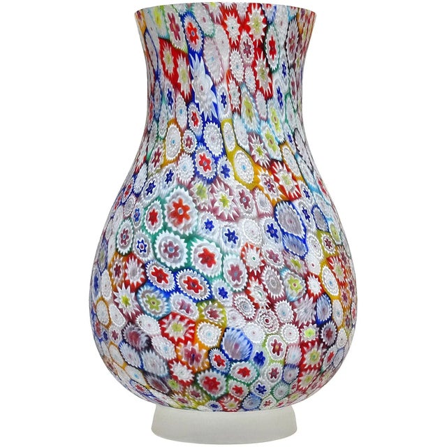 Murano Fratelli Toso Vintage Millefiori Flower Mosaic Rainbow Colors Italian Art Glass Footed Vase For Sale - Image 11 of 11
