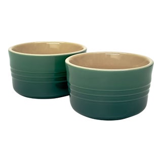 Fennel Green Stoneware Ramekins by Le Creuset France - Set of 2 For Sale
