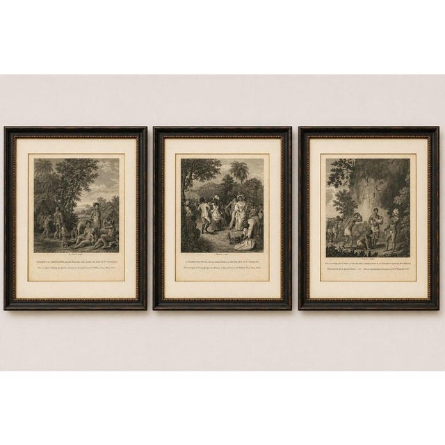 Set of three antique st. Vincent engravings after agostino brunias, 1818 important matching set of three original antique...