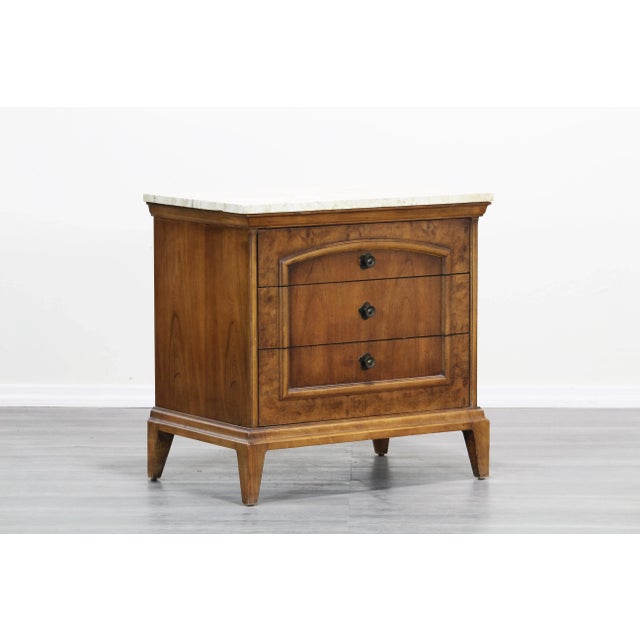 Mid Century Walnut Burlwood Nightstand With Travertine Top For Sale - Image 4 of 8