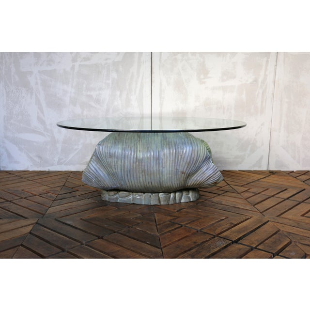 Vintage Italian Carved Wood Shell-Form Coffee Table With Glass Top, 1970s For Sale In Los Angeles - Image 6 of 18