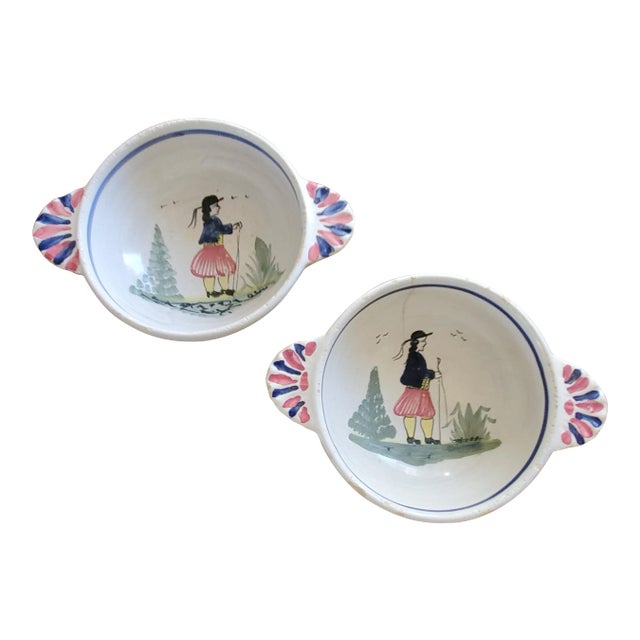 Antique Hb Quimper French Pottery Bowls - a Pair For Sale