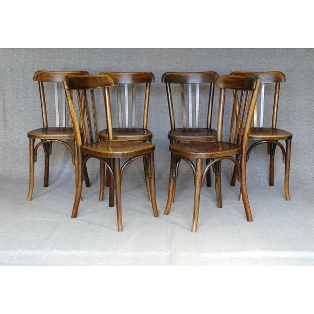 Bistro Bentwood Chairs by Fischel France, 1935, Set of 6 For Sale - Image 10 of 14