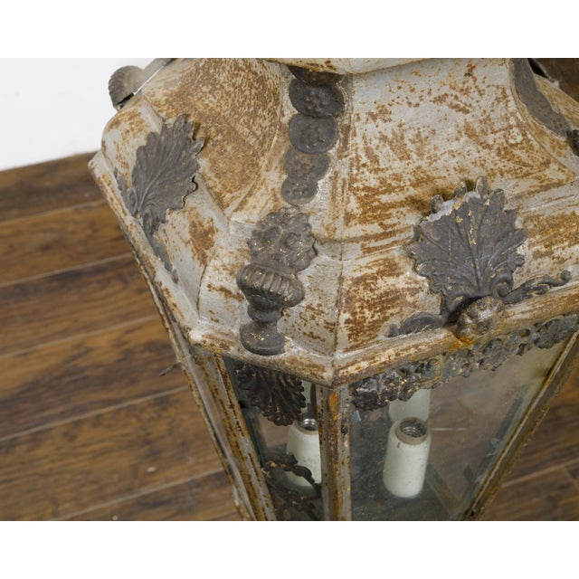 19th Century Italian Tôle Four-Light Lantern with Palmette Motifs, USA Wired For Sale - Image 10 of 12