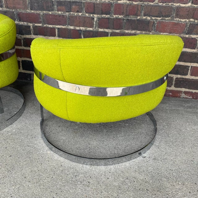 Bernhardt Furniture Pair of Cantilevered Chrome Chairs Style of Milo