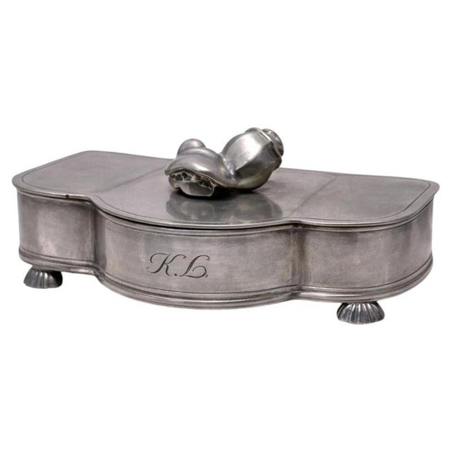 Gold Swedish Art Deco Pewter Jewelry Box with Purple Velvet Interior from GAB, 1933 For Sale - Image 8 of 8