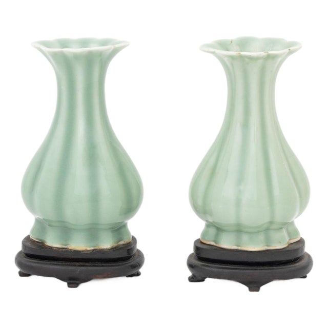 Pair of Vintage Chinese Celadon Porcelain Yuhuchunping Vases For Sale