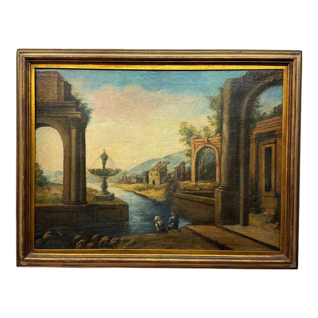 Early 20th Century, Italian Mediterranean Landscape With Two Figures Fishing For Sale