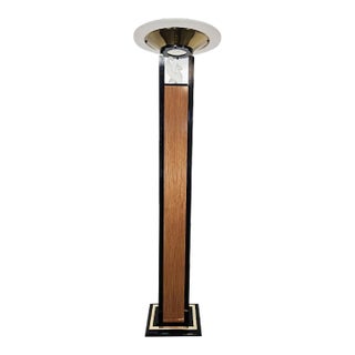 1980s Charles Hollis Jones Lucite Attributed Wood Brass Floor Lamp Torchiere " Pegasus" For Sale