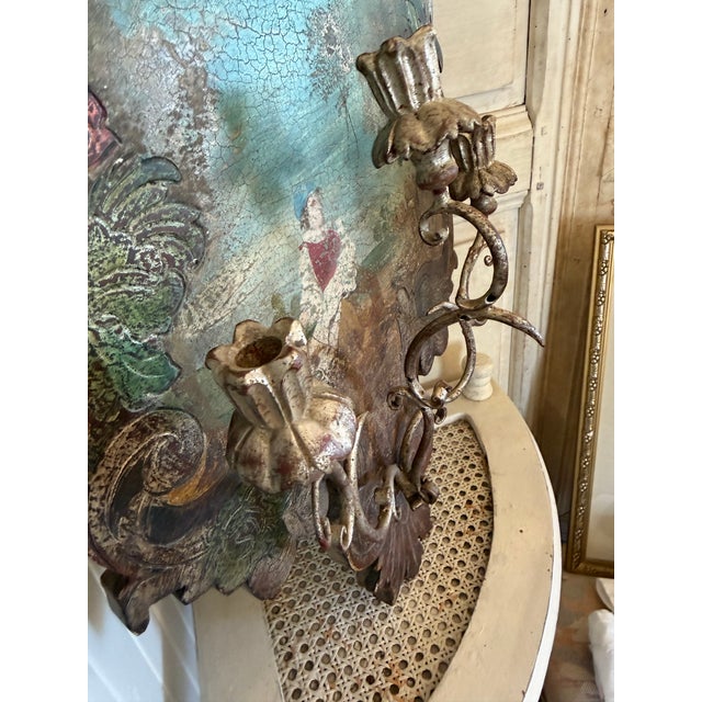 Rococo Vintage Rococo Italian Polychrome Wooden Candle Sconce For Sale - Image 3 of 14