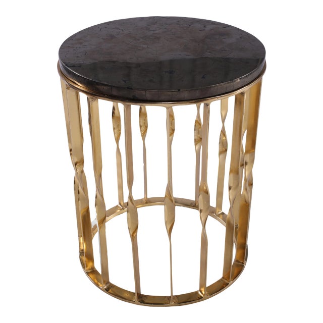 Rare Pyrite Golden Gemstone Luxe 18" Round Accent Side Table For Sale