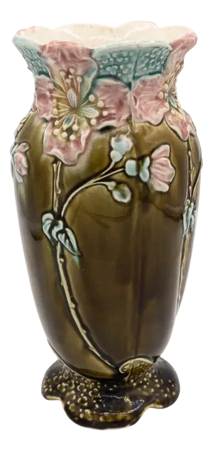French Art Deco Barbotine / Majolica Vase from A. G. De Bruyen, Fives-Lille, 1890s
