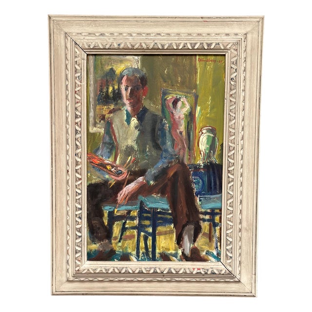 Einar Lindberg, Artist in His Studio, 1947, Oil Painting on Panel, Framed For Sale