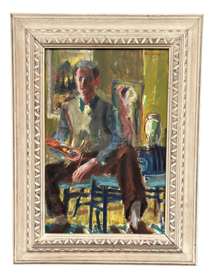 Einar Lindberg, Artist in His Studio, 1947, Oil Painting on Panel, Framed