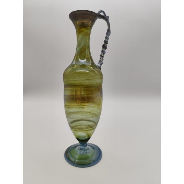Green Vintage Roman Mouth-Blown Filigree Glass Jug with Twisted Handle, 1950s For Sale - Image 8 of 8