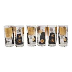 1960s Gold Printed Presidential Coins Highball Glasses Barware - Set of 6