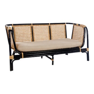 Matthew Izzo Home Quay Bamboo and Rattan Lounge Sofa With Creme Cushion For Sale