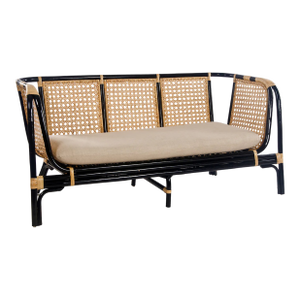 Matthew Izzo Home Quay Bamboo and Rattan Lounge Sofa With Creme Cushion