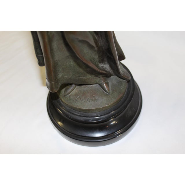 Metal 1990s Art Nouveau Bronze Lady Marble Base 'The book Lady' For Sale - Image 7 of 18