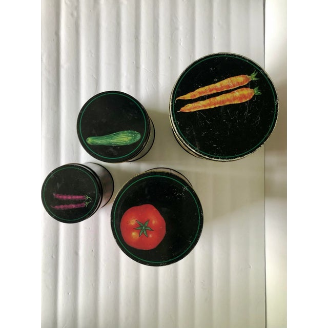 Farmhouse Mid 20th Century Vegetable Tin Canisters With Lids- Set of 4 For Sale - Image 3 of 9