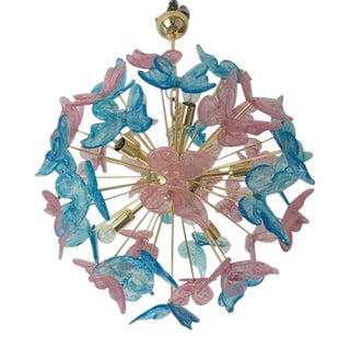 Murano Butterfly Blue and Pink Glass Sputnik Style Chandelier For Sale