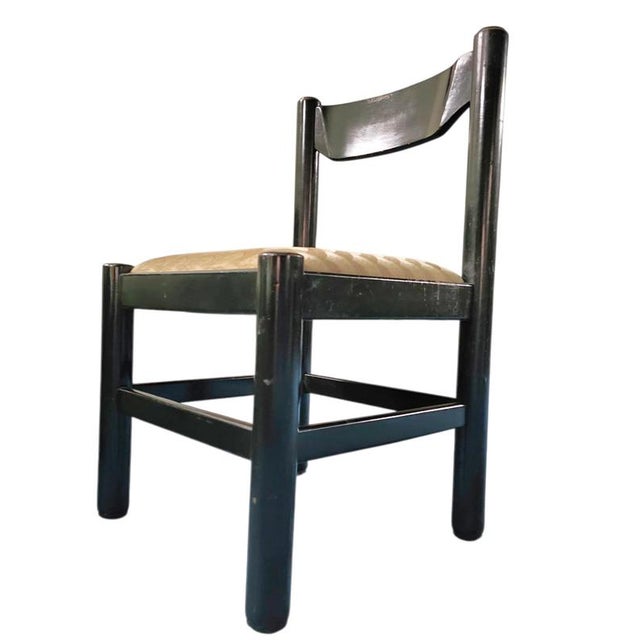 Vico Magistretti Dining Table and Chairs in Black Painted Wood by Vico Magistretti, Italy, 1970s, Set of 7 For Sale - Image 4 of 18