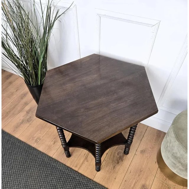 Brown Antique Italian Hexagonal Walnut Coffee Table, 1890s For Sale - Image 8 of 9