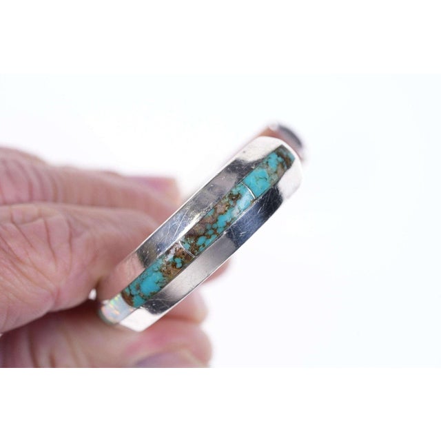 Native American Vintage Native American Turquoise/opal channel inlay bracelet For Sale - Image 3 of 6