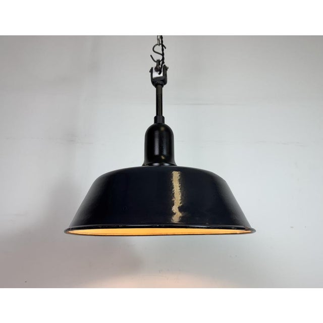 Industrial Black Enamel Factory Lamp with Porcelain Top, 1950s For Sale - Image 18 of 18