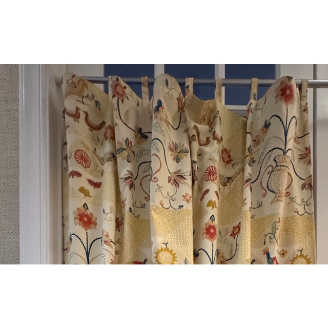 Traditional Custom Made Curtain Panel Crewel-Look Embroidered Floral Vase Cotton – Lined & Weighted, 50x54 For Sale - Image 3 of 8